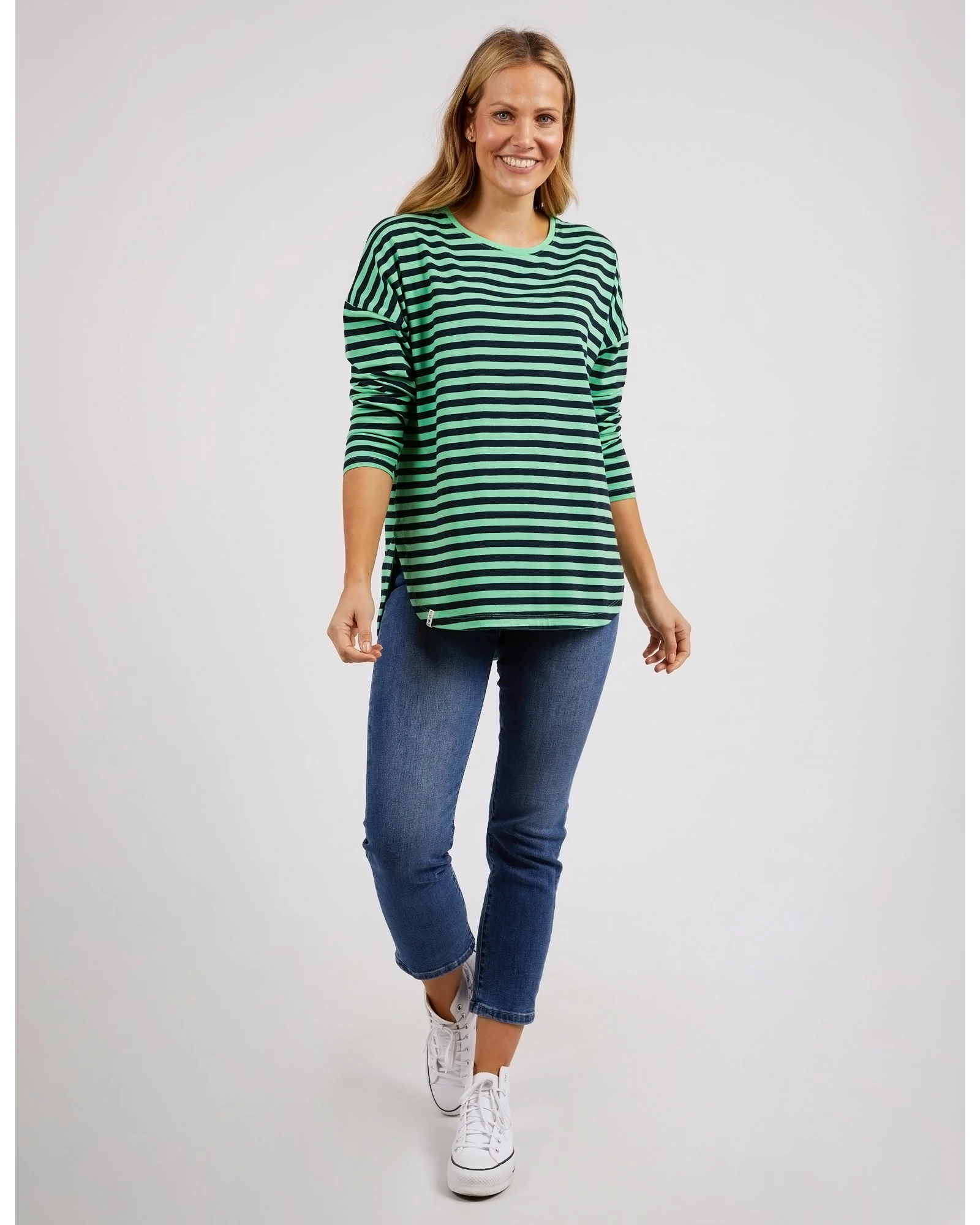 Elm Lauren L/S Stripe Tee - Meadow/Navy Stripe