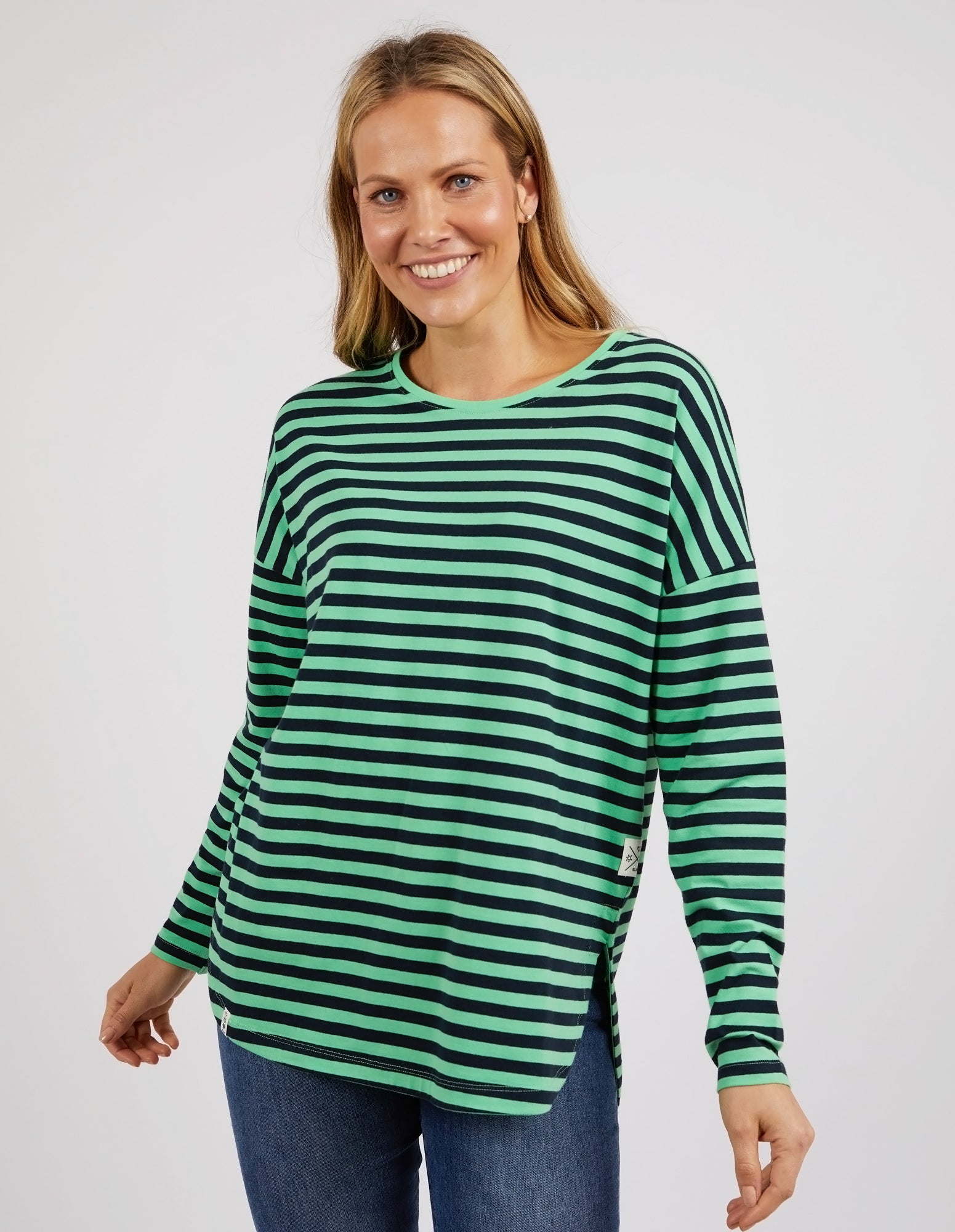 Elm Lauren L/S Stripe Tee - Meadow/Navy Stripe