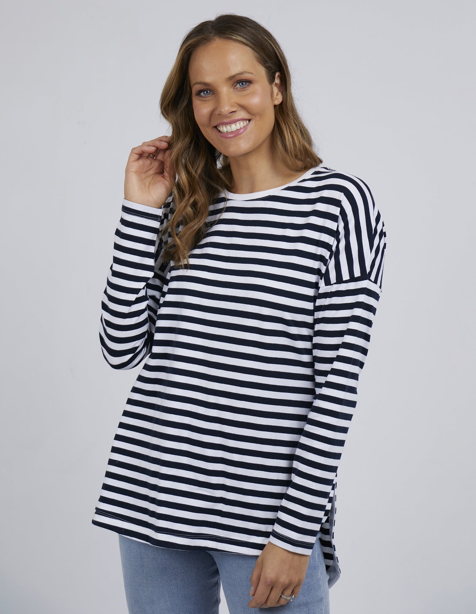 Elm Lauren Stripe LS Tee - Navy & White Stripe