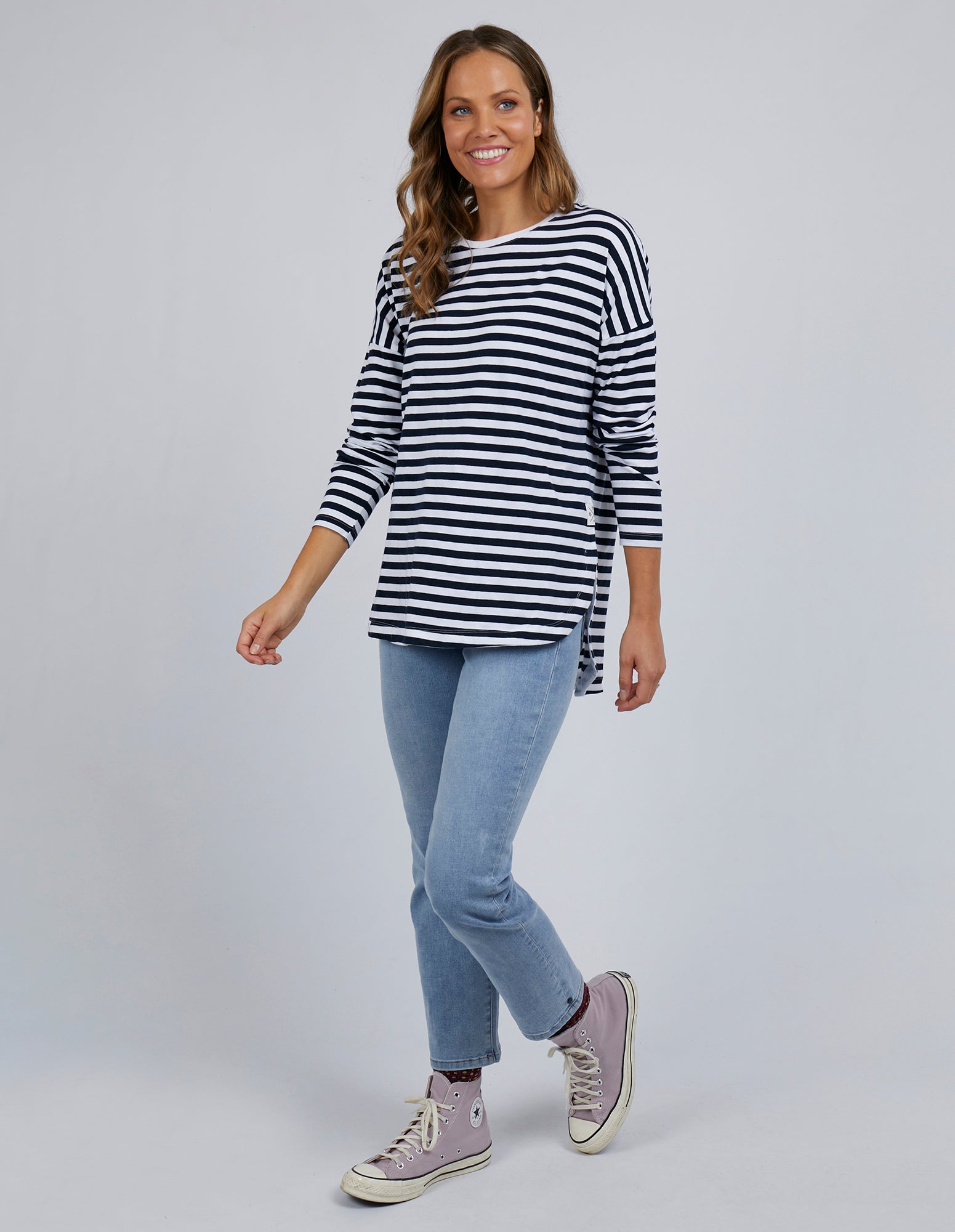 Elm Lauren Stripe LS Tee - Navy & White Stripe