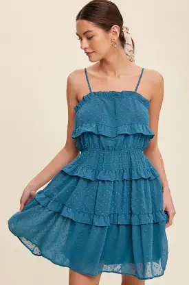 Emerald Swiss Dot Tiered Ruffle Sleeveless Chiffon Dress