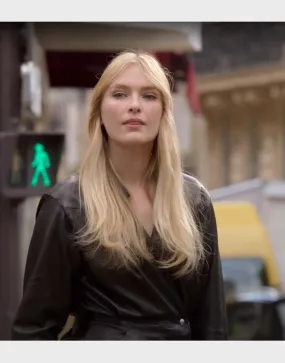 Emily In Paris S02 Camille Razat Black Coat | Camille Black Leather Coat