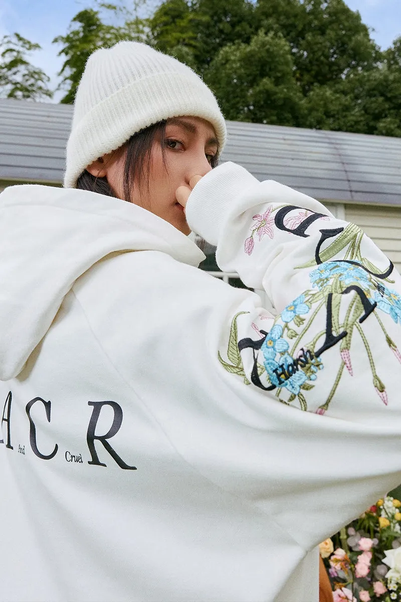 Floral Logo Sleeve Embroidered Zip Up Hoodie