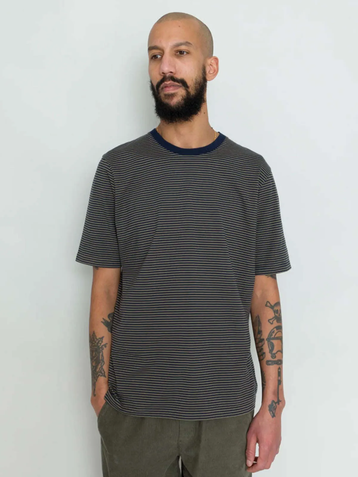 Folk 1x1 Stripe Tee - Navy/Sage