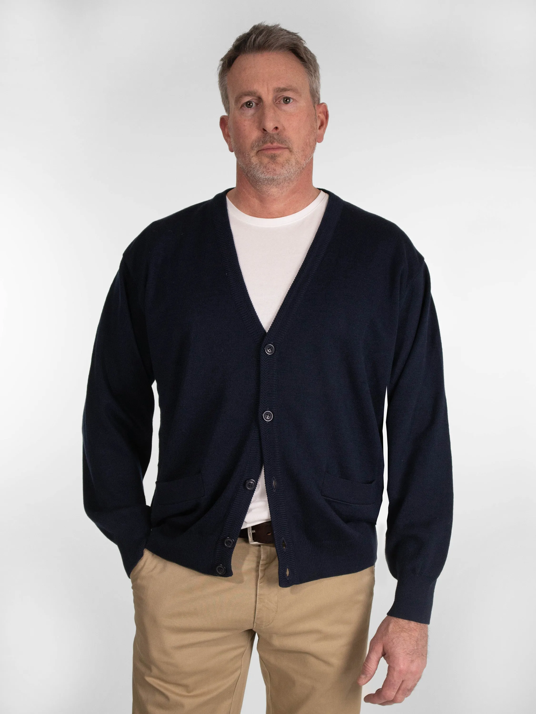 Franco Ponti Button Front Cardigan in Navy