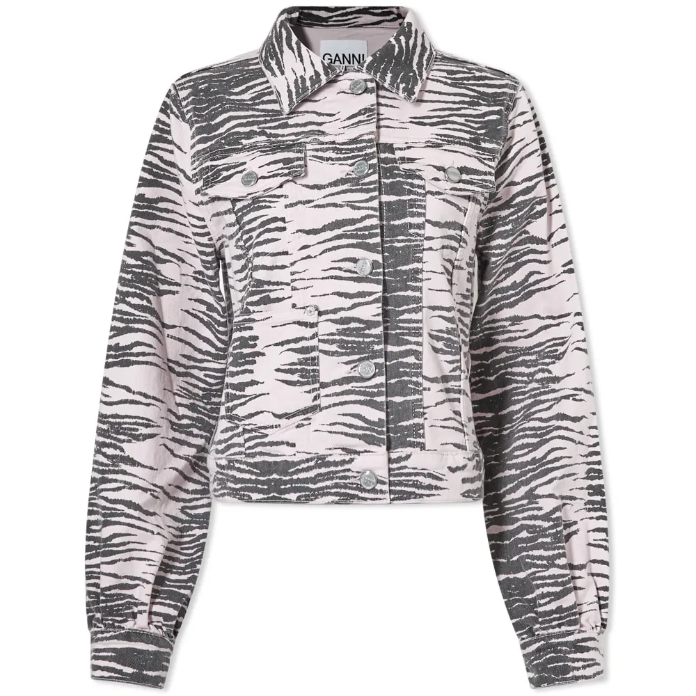 GANNI Zebra Print Denim JacketTiger Stripe Light Lilac