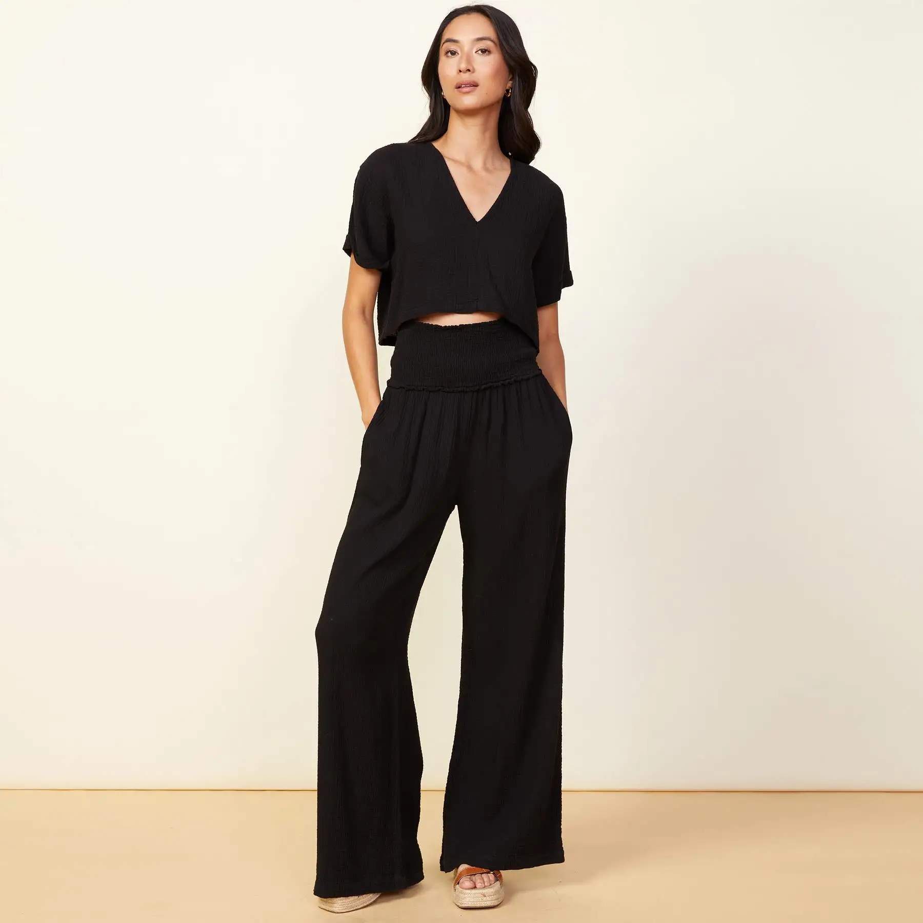 Gauze Smocked Flare Pant