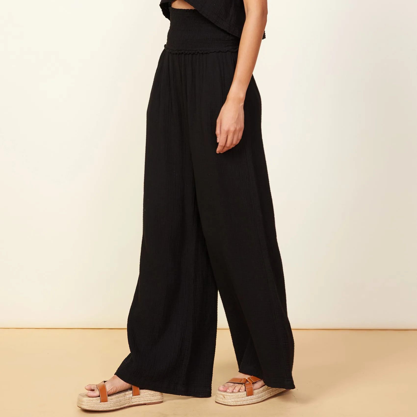 Gauze Smocked Flare Pant