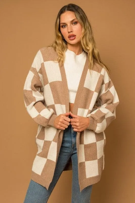 GILLI Checker Graphic Sweater Cardigan