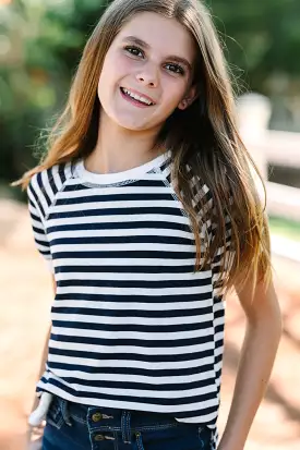 Girls: Play It Safe Navy Blue Striped Tee