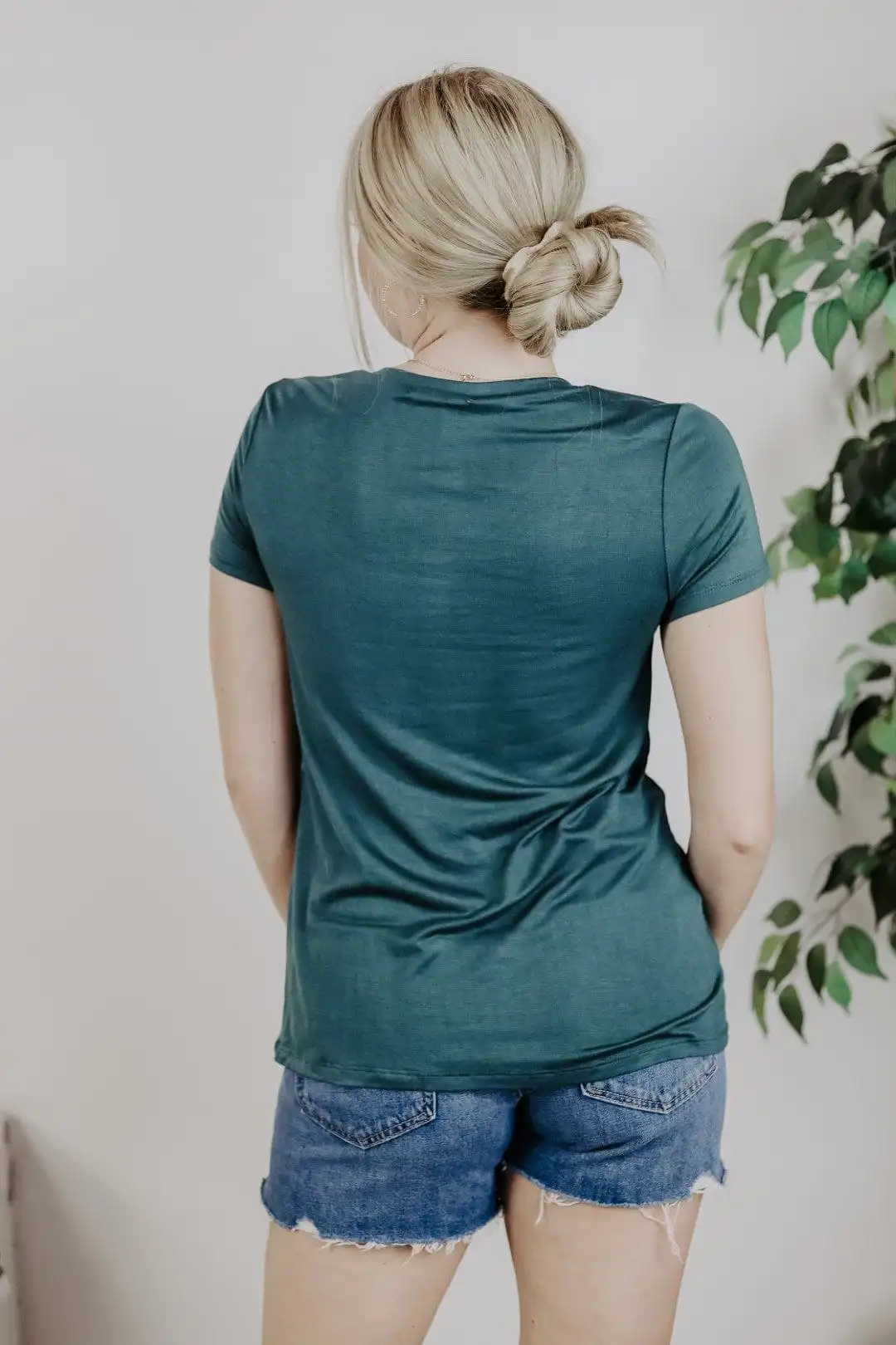 Green Basic V-Neck Pocket Tee