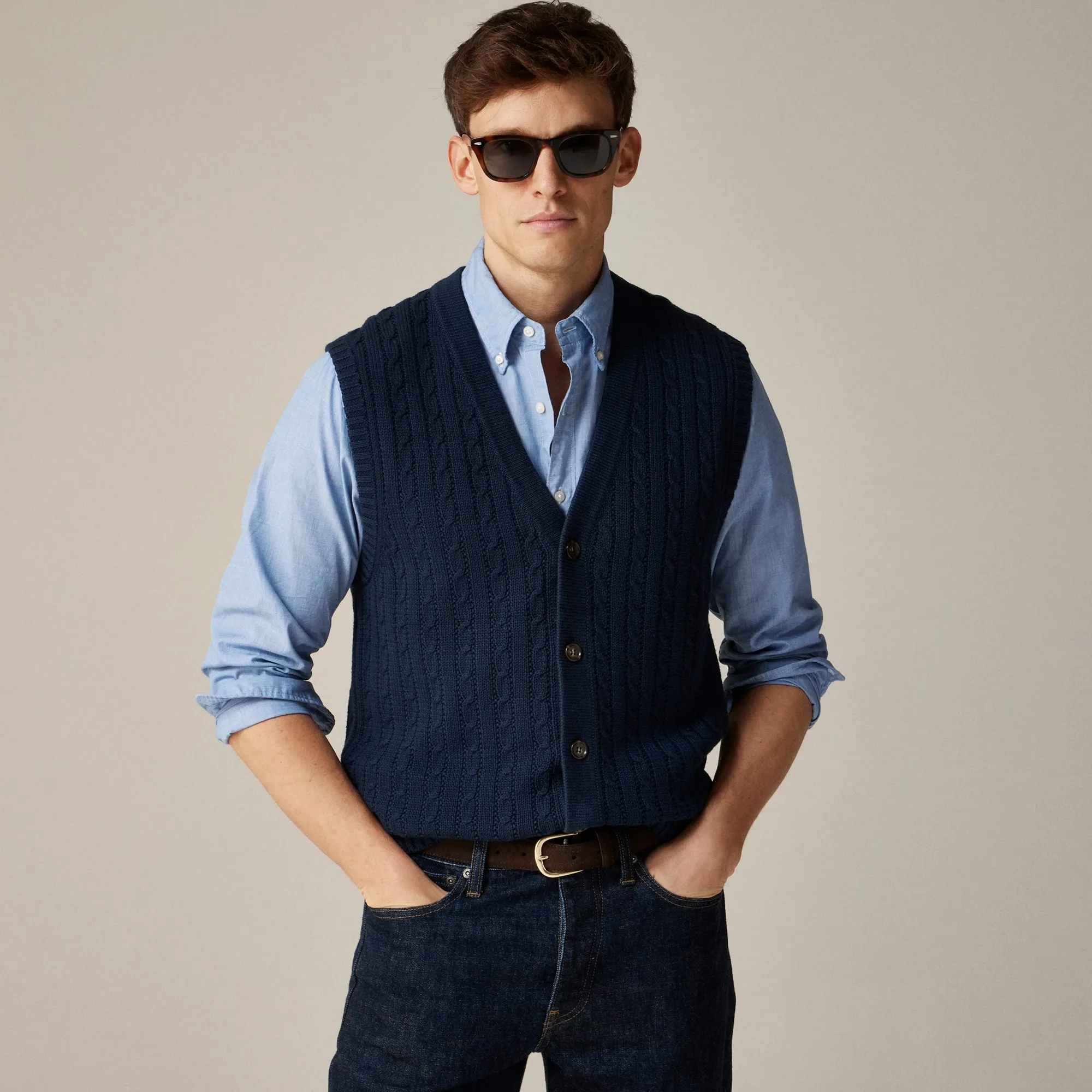 Heritage cotton cable cardigan sweater-vest