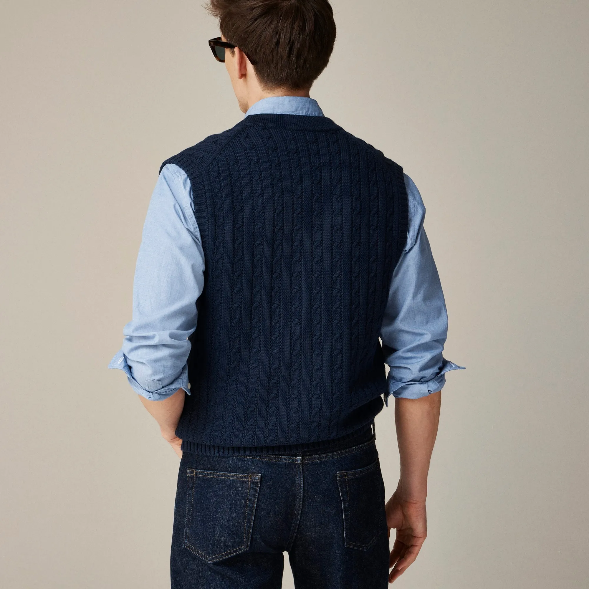 Heritage cotton cable cardigan sweater-vest