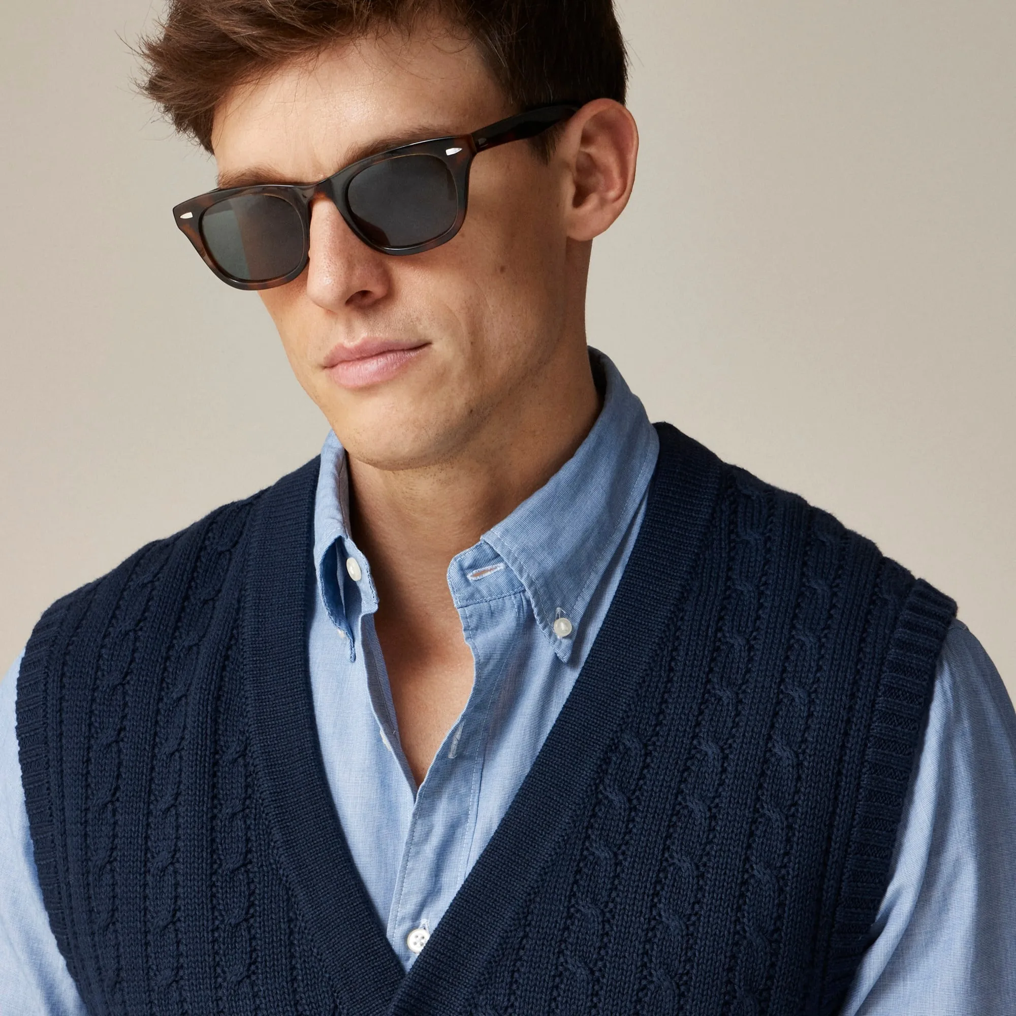 Heritage cotton cable cardigan sweater-vest