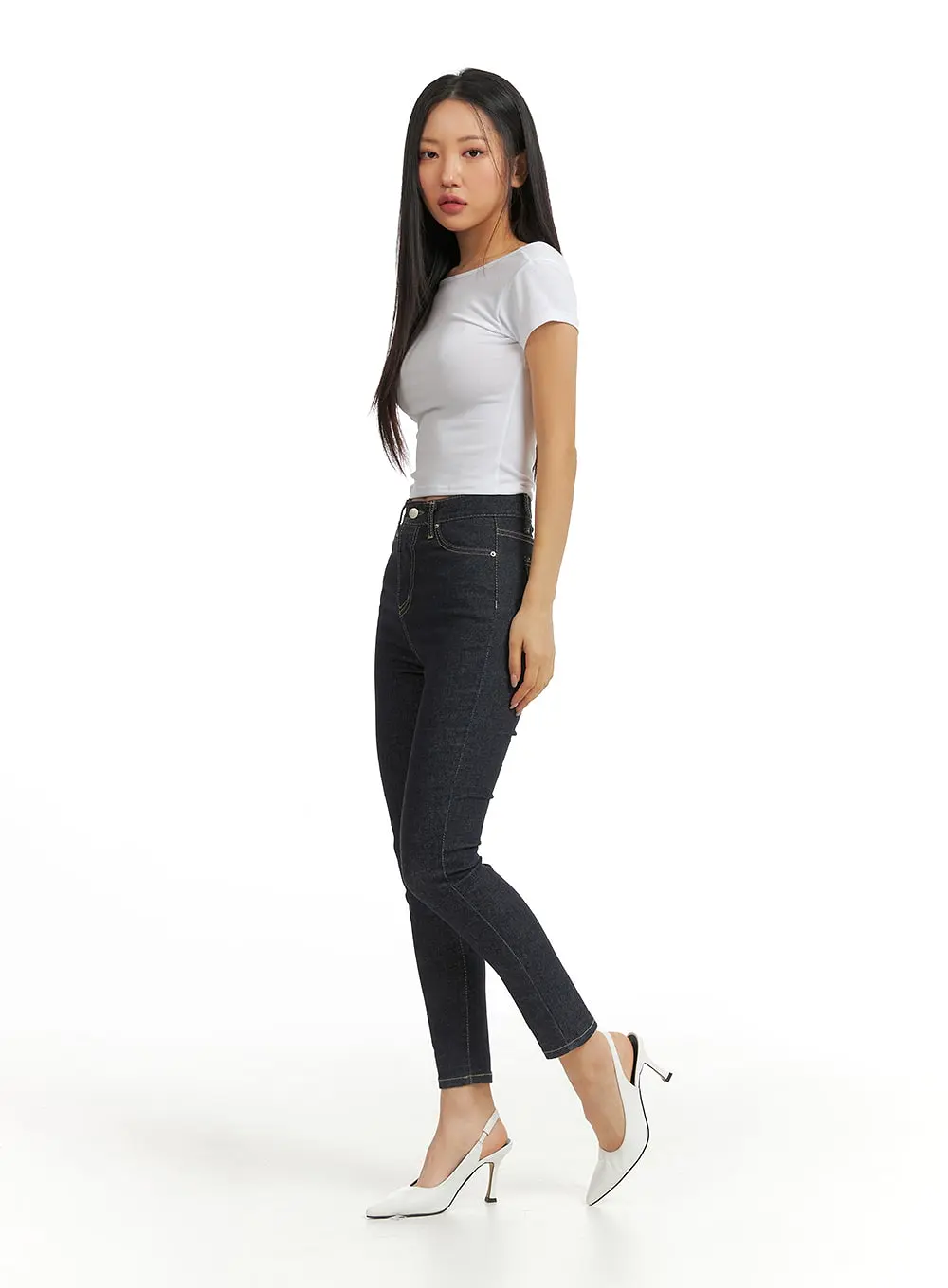 High Waist Solid Skinny Jeans CJ425