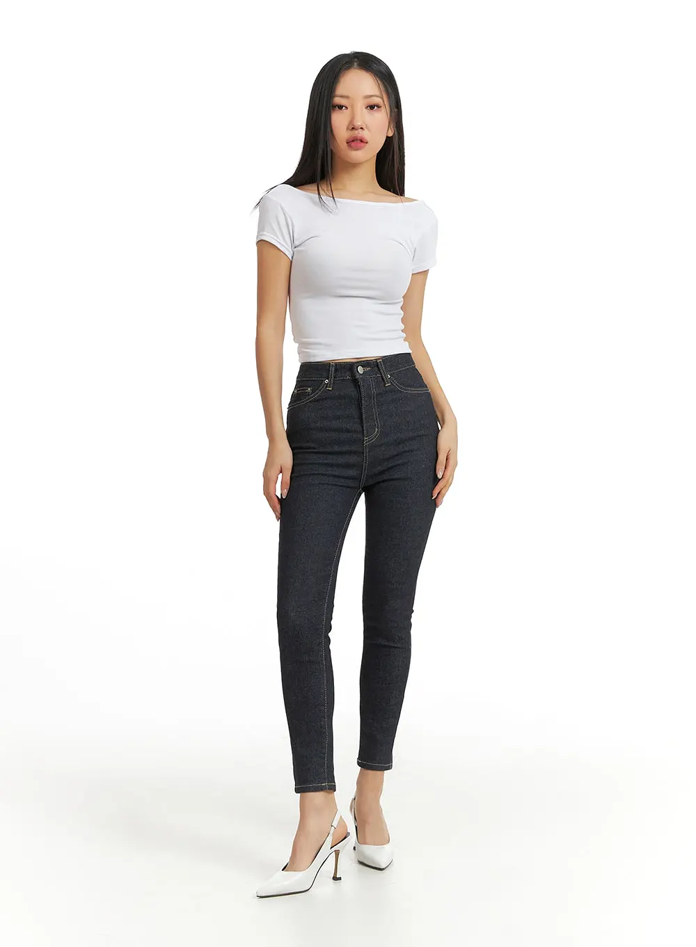 High Waist Solid Skinny Jeans CJ425