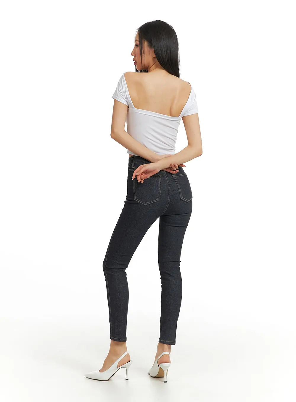 High Waist Solid Skinny Jeans CJ425