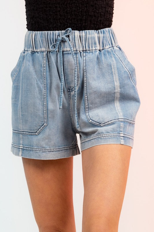 High Waisted Denim Mini Shorts - Light Indigo