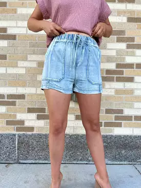 High Waisted Denim Mini Shorts - Light Indigo