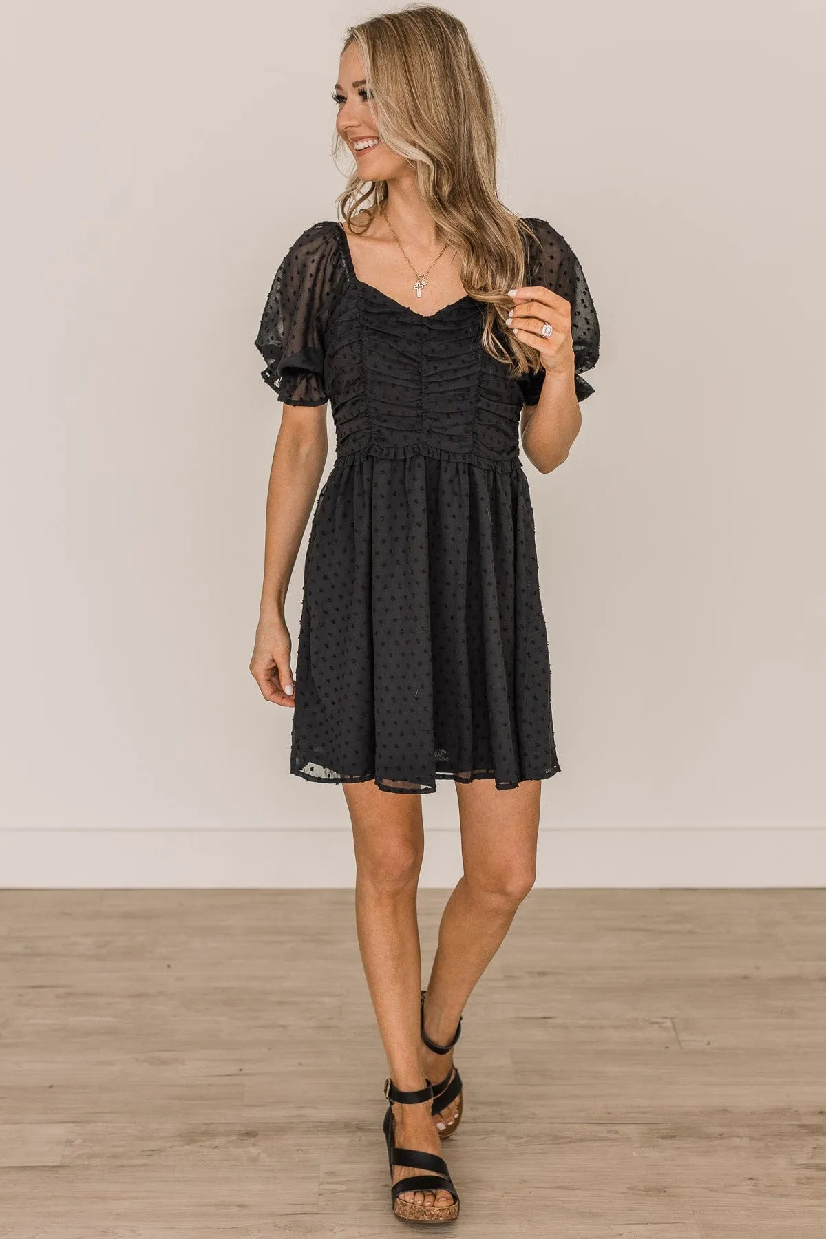 Hit The Dance Floor Swiss Dot Dress- Black