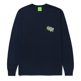 HUF Quake Mini Emblem Longsleeve Pocket Tee Navy