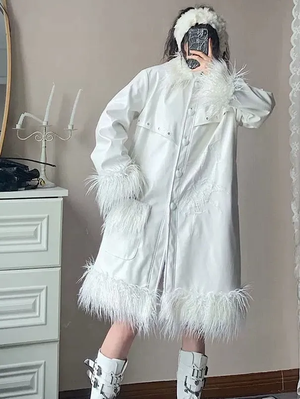 Imitation Crocodile Pattern Fur Stitch Coat