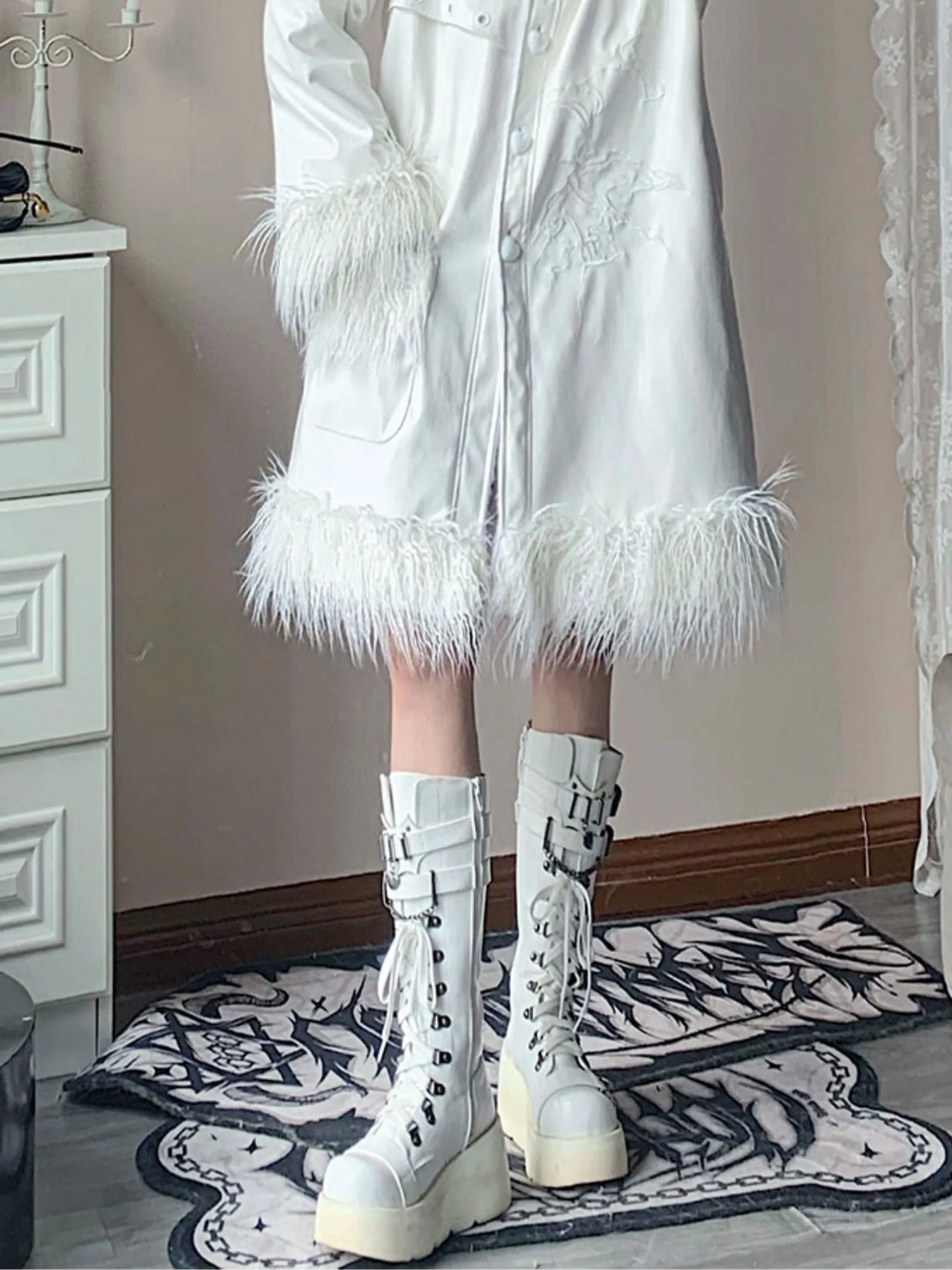 Imitation Crocodile Pattern Fur Stitch Coat