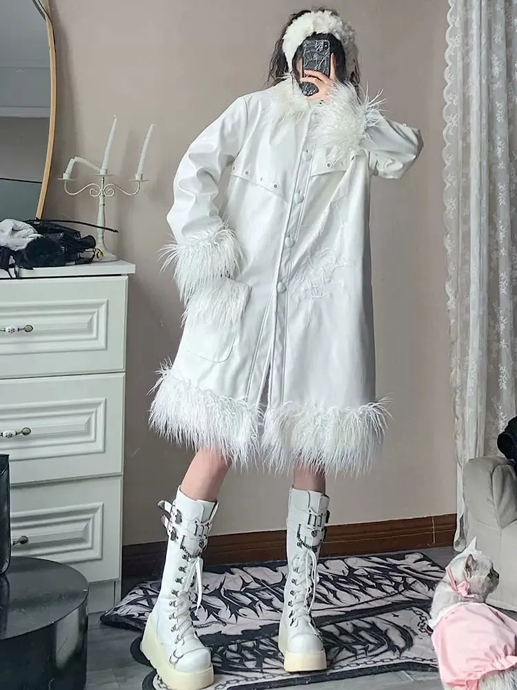 Imitation Crocodile Pattern Fur Stitch Coat