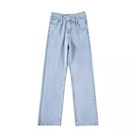 Irregular High Waist Slim Jeans Loose Straight Drapey Mopping