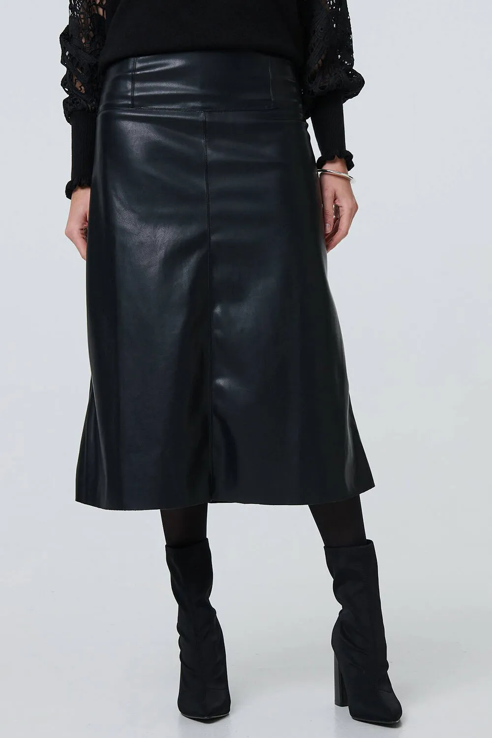 Izabel London – Faux Leather High Waist Midi Skirt