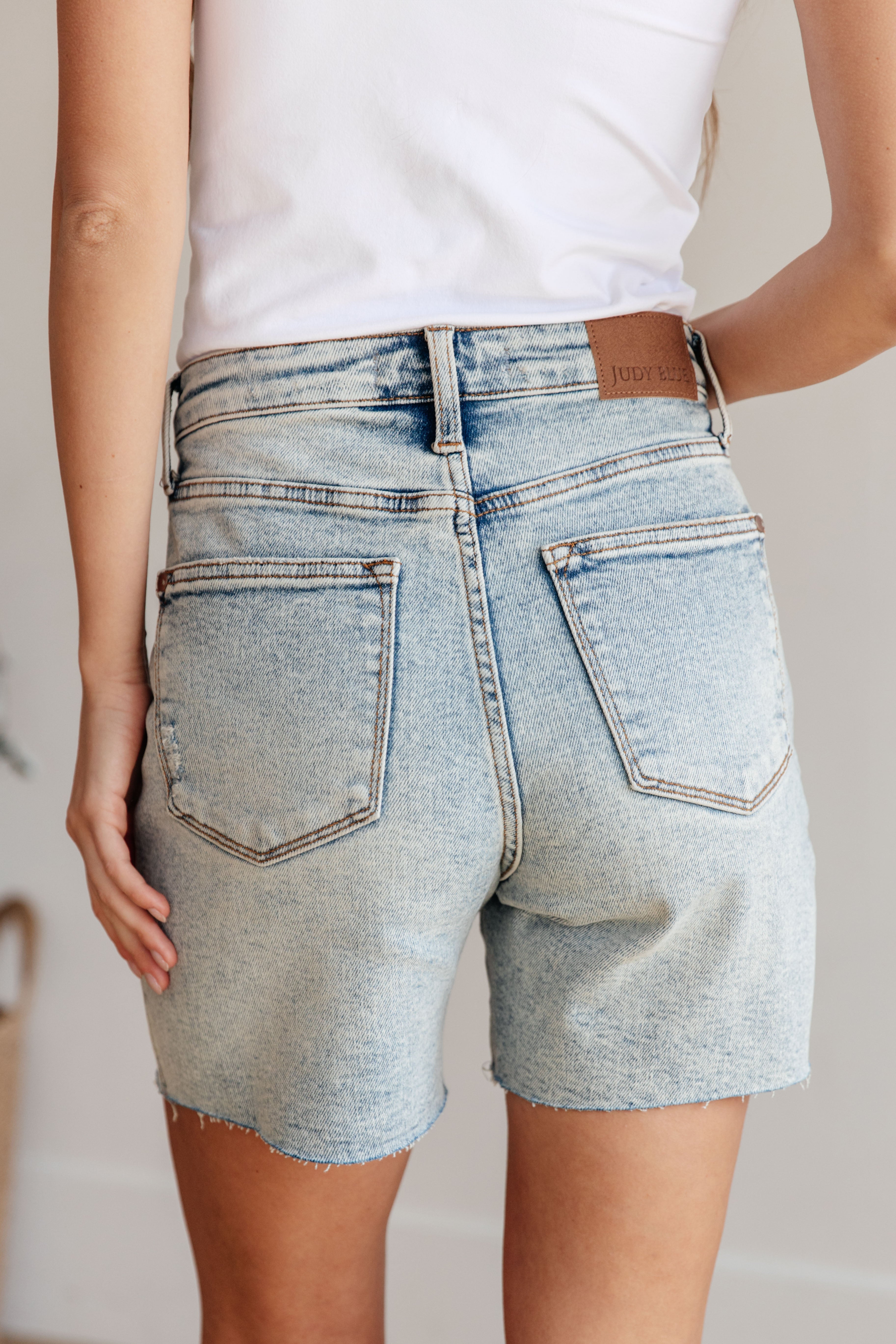 Judy Blue Bobby High Waist Mineral Wash Distressed Boyfriend Shorts