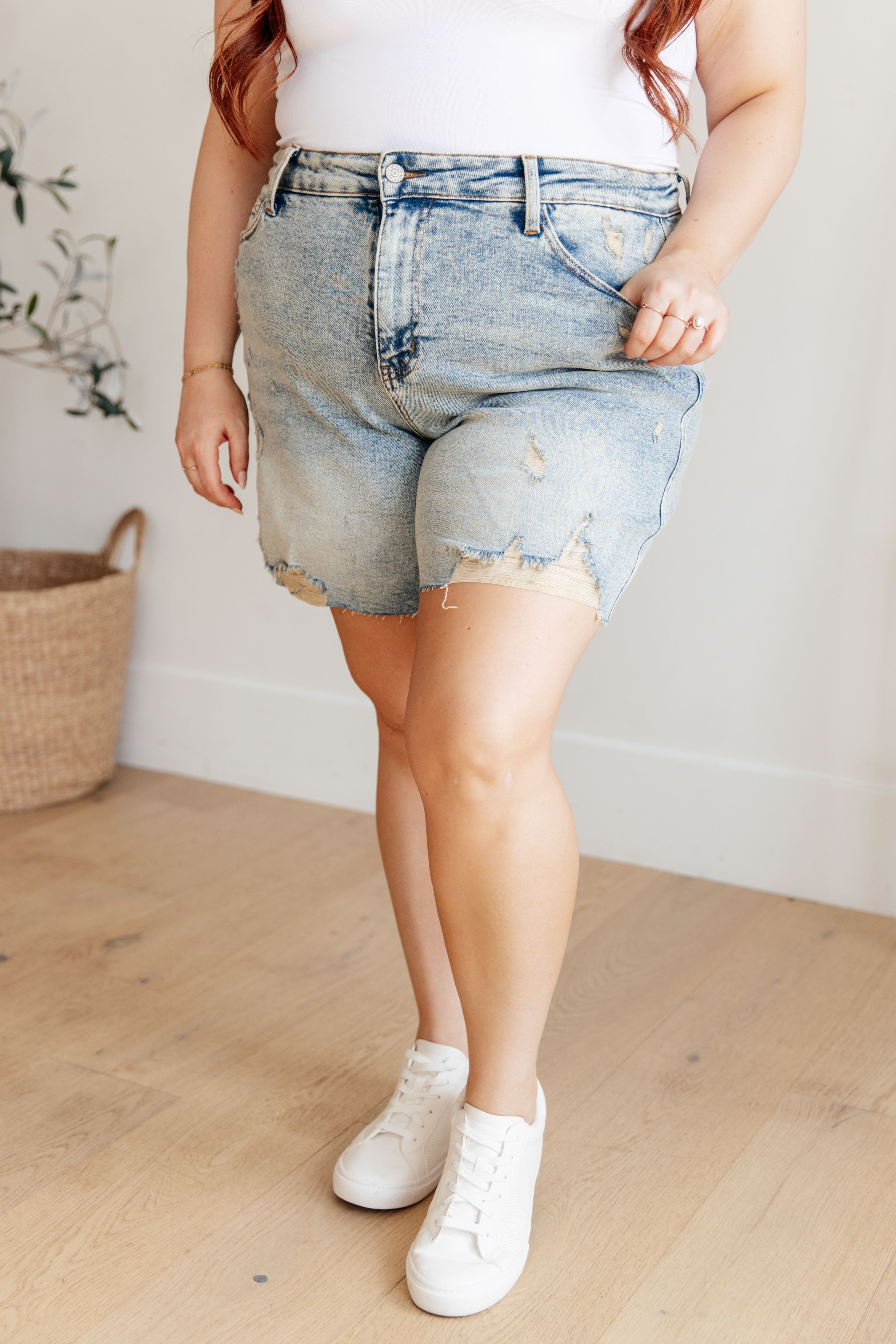 Judy Blue Bobby High Waist Mineral Wash Distressed Boyfriend Shorts