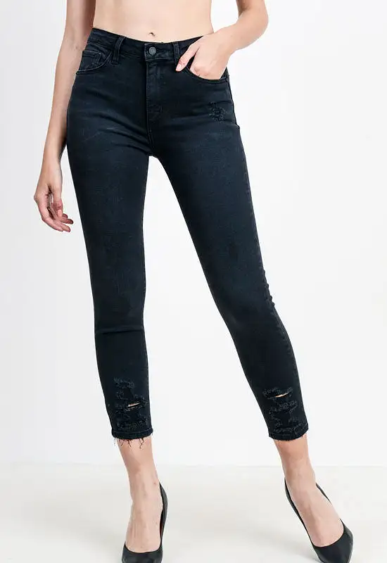 Just Black - Black Washed Hi Rise Destruction Skinny Jeans