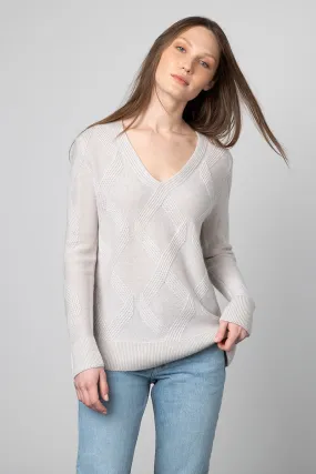 KINROSS CASHMERE - LUXE CABLE VEE NECK PULLOVER