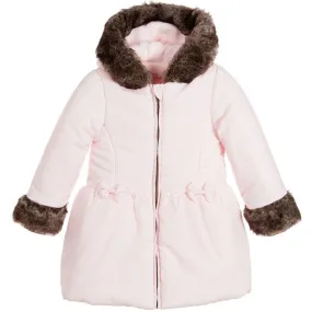 LILI GAUFRETTE GIRLS PALE PINK COAT WITH HOOD & FAUX FUR TRIM 3 YEARS