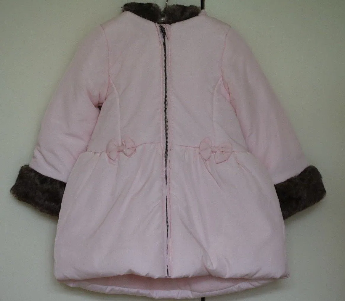 LILI GAUFRETTE GIRLS PALE PINK COAT WITH HOOD & FAUX FUR TRIM 3 YEARS