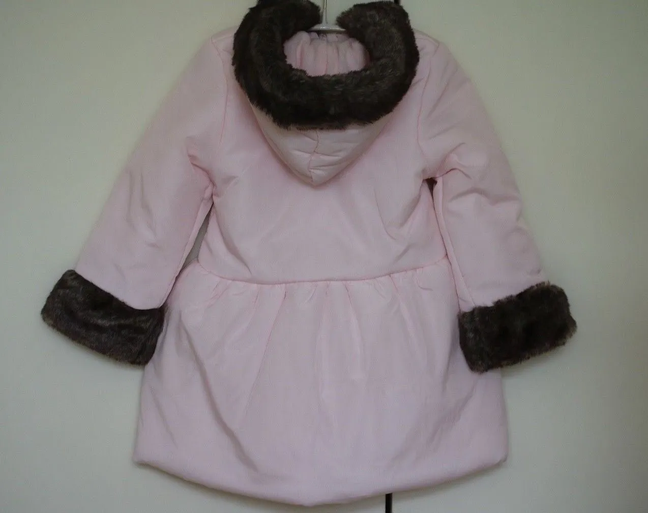 LILI GAUFRETTE GIRLS PALE PINK COAT WITH HOOD & FAUX FUR TRIM 3 YEARS