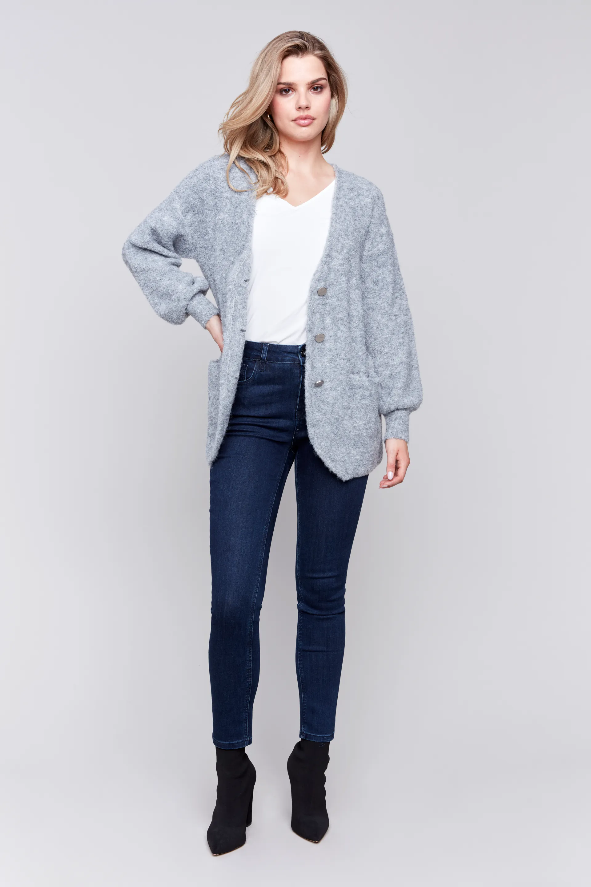 Long Sleeve Boucle Sweater Cardigan