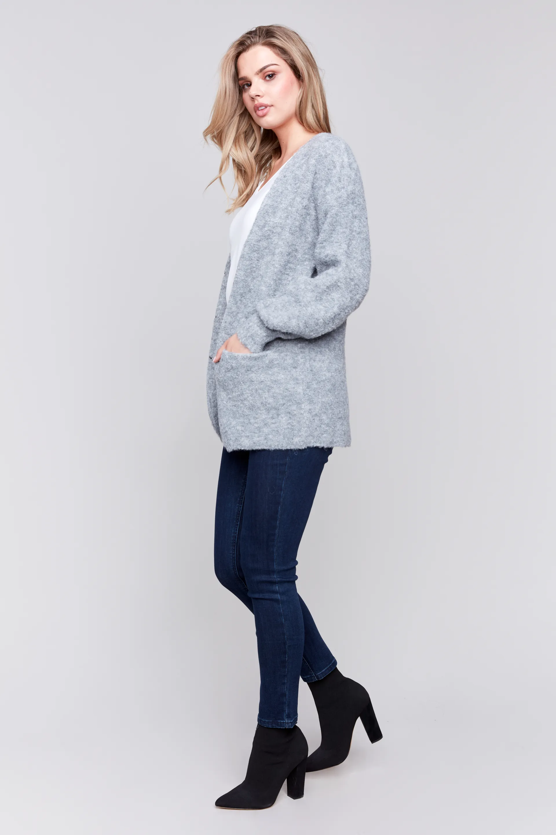 Long Sleeve Boucle Sweater Cardigan