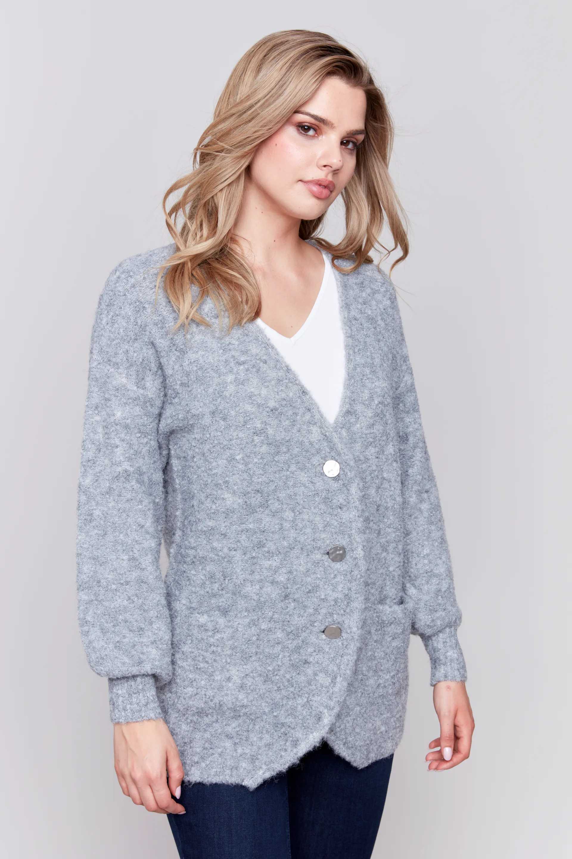 Long Sleeve Boucle Sweater Cardigan