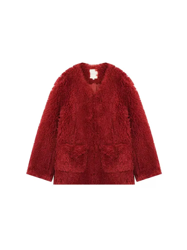 Loose Round Neck Fluffy Fur Short Coat