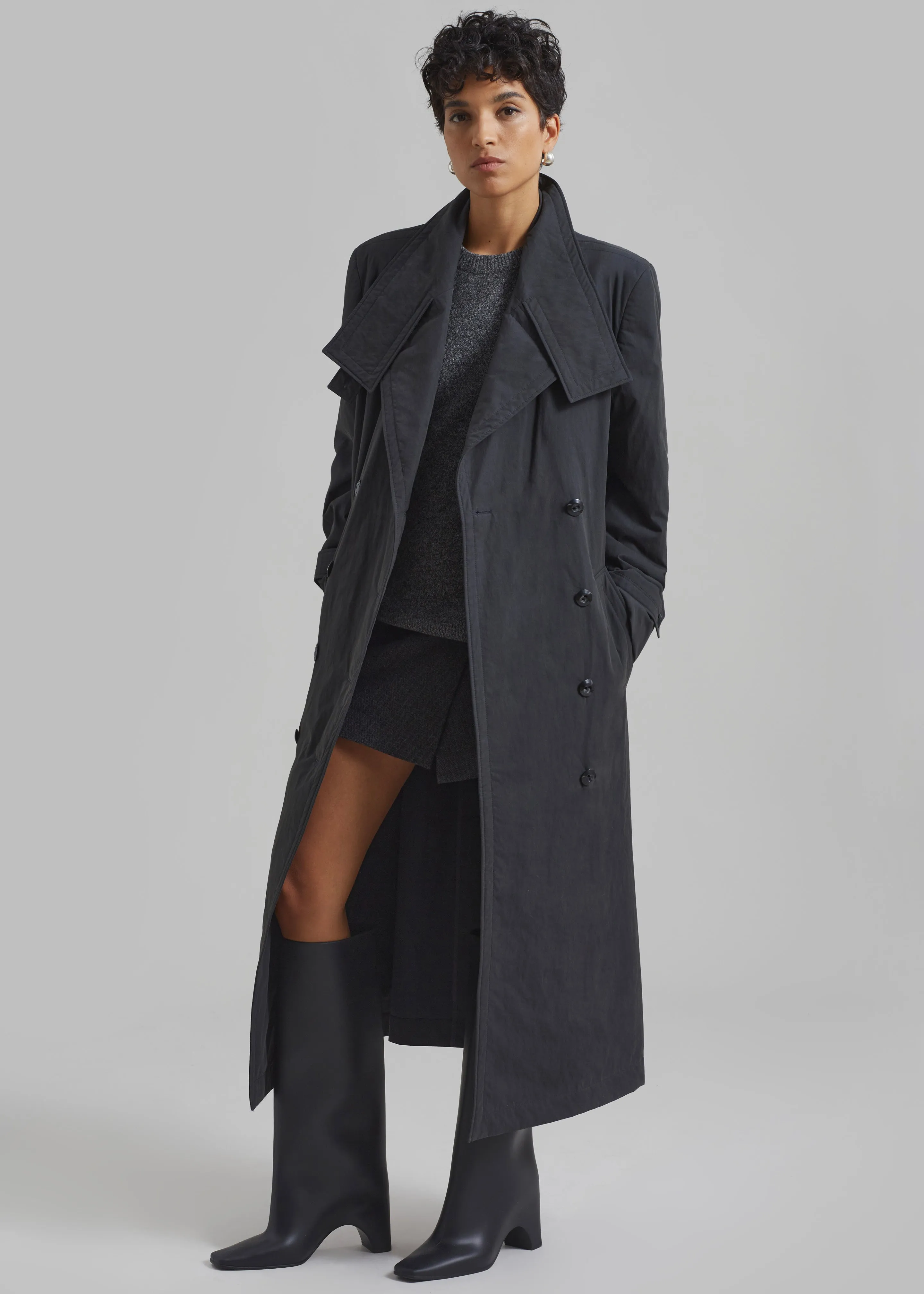 Low Classic Padded Sleek Long Coat - Charcoal