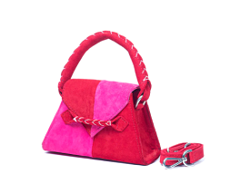 MARTE EGELE RED AND PINK SPLIT TOY ESE Handwoven Top Handle, Front Closure Strip, and magnetic closure Handbag