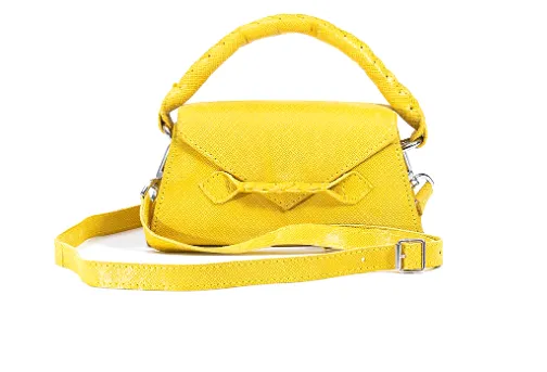 MARTE EGELE YELLOW PRINT ESE PLUS Handwoven Top Handle, Front Closure Strip, and magnetic closure Handbag