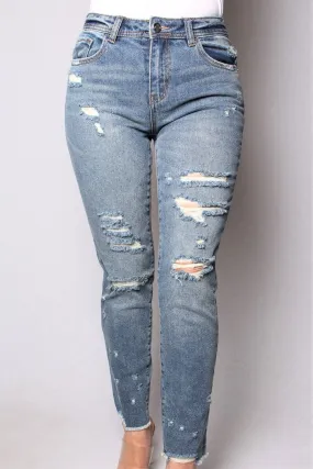 Medium wash distressed skinny jeans