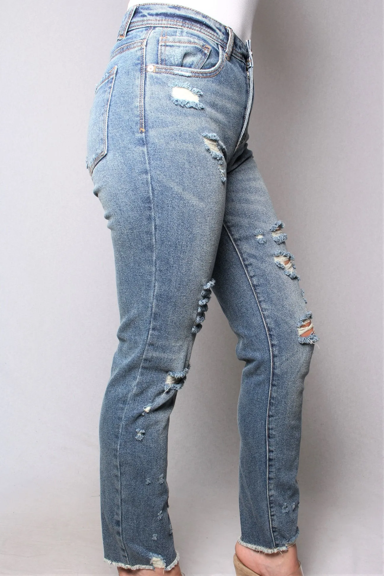 Medium wash distressed skinny jeans