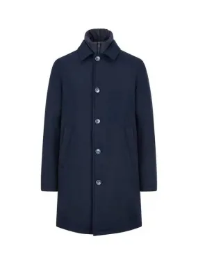 Men s Herringbone Pattern Button Up Sub Zero Coat Navy 270608