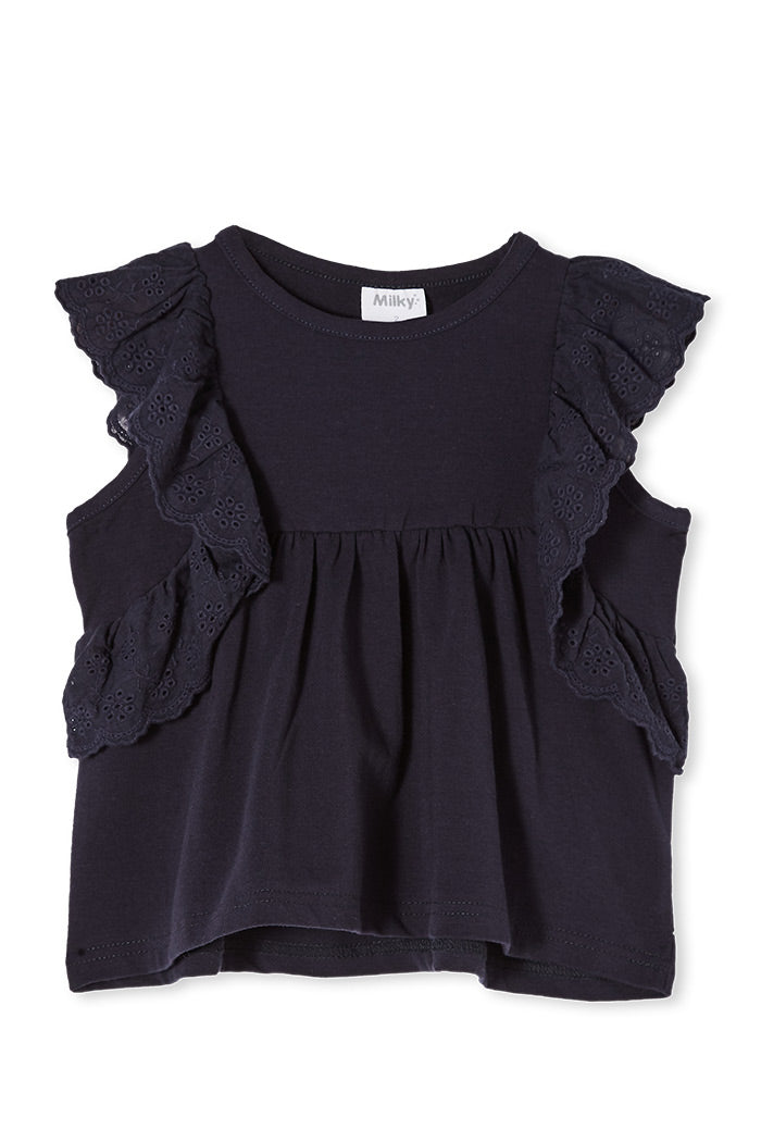 Milky Navy Broderie Frill Tee