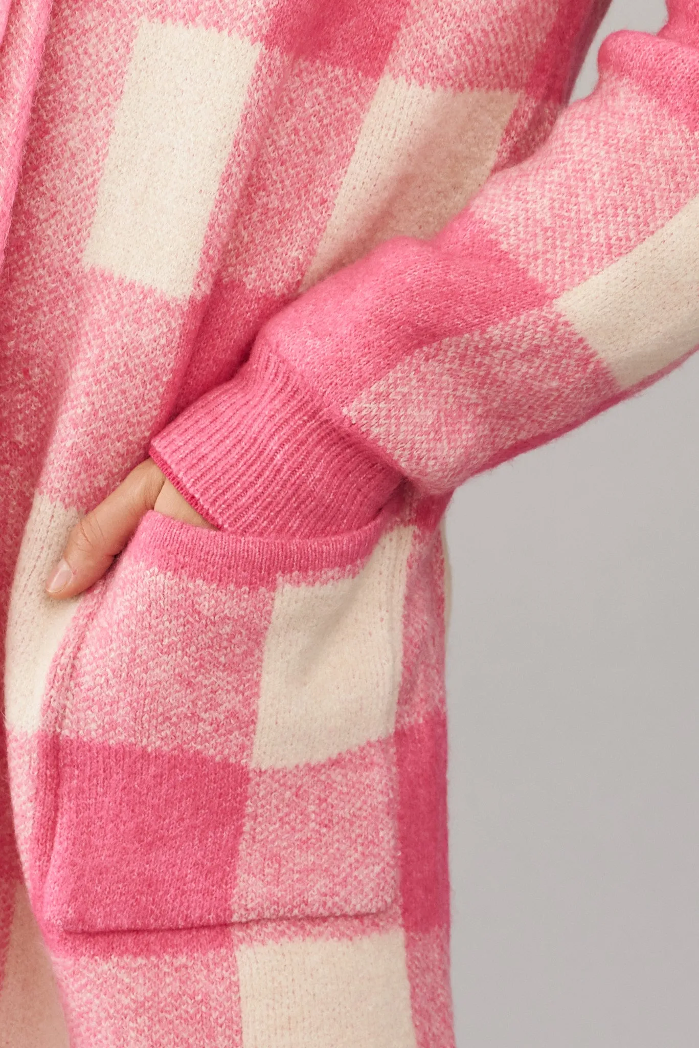 Morden Knit Cardigan In Pink Gingham Wool Blend