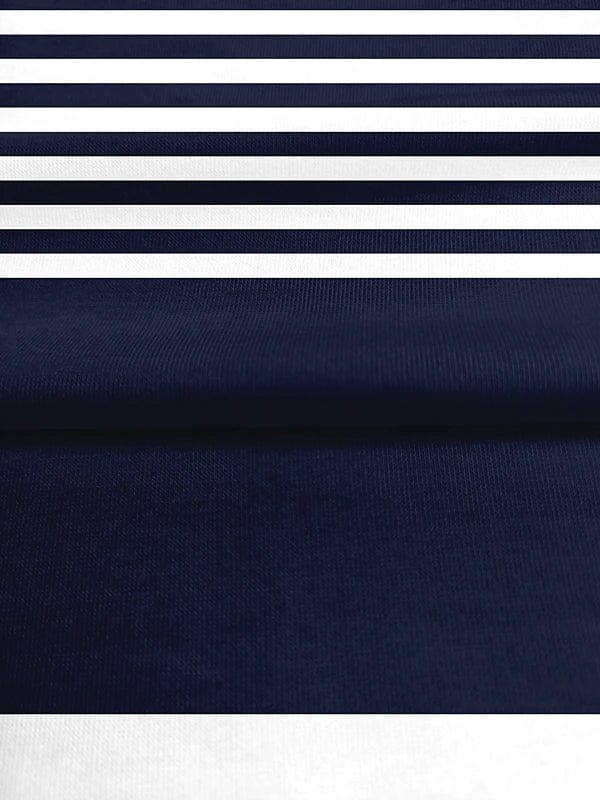 Navy Blue Striped Color Block Long Sleeve Tee for Women